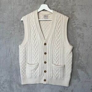 J.CREW Mens Rugged Merino Wool Cable Knit Sweater Vest Size L Academia Preppy